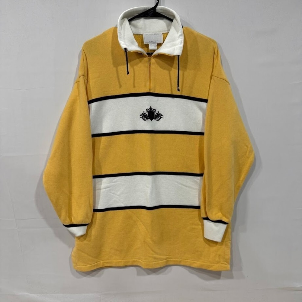 St. John Sport Quarter Zip Rugby Shirt Men's S Yellow‎ White Striped Italy